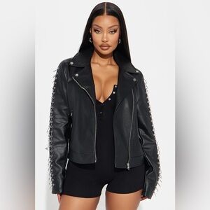 -Going In Circles Faux Leather Jacket - Black
